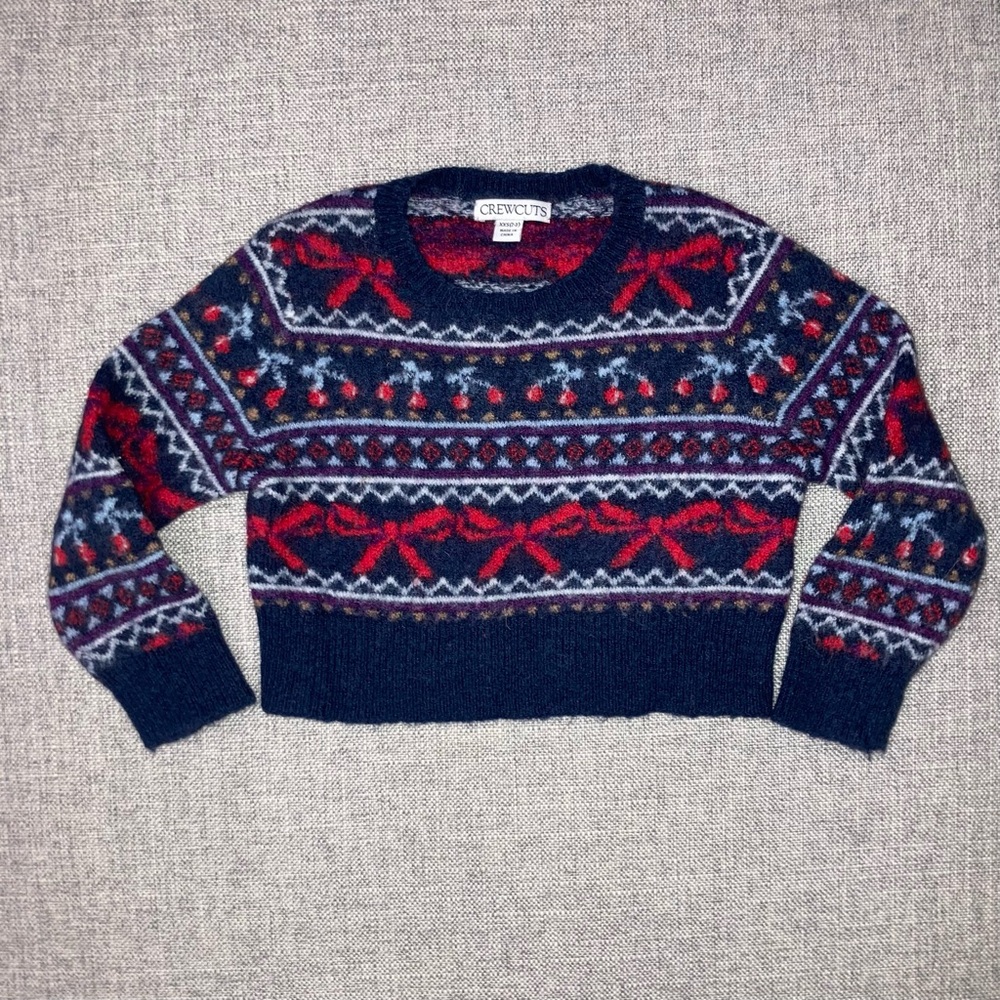 Crewcuts XXS (2-3) navy sweater with bows and cherries GUC